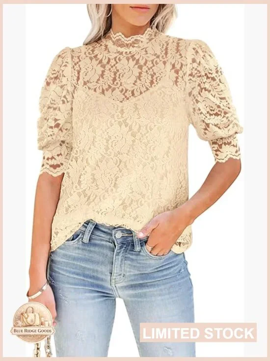 Lace Floral Long Sleeve Blouse Elegant Chic Dressy Casual Tops - Picture 1 of 7